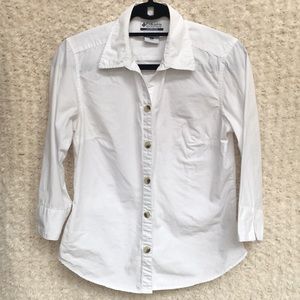 Columbia White Button-Down, 3/4 sleeves, Size M